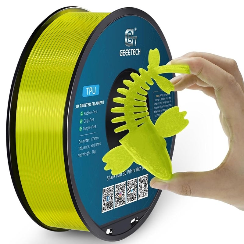 Geeetech TPU Filament 1.75mm, Shore 95A Flexible 3D Printer Filament with High Elasticity, 1KG (2.2lbs) Spool, Dimensional Accuracy ±0.03mm, Fits Most FDM Printers (Cleal Yellow) - Image 1